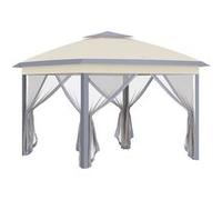 Outsunny Tonnelle pliante tonnelle de jardin extérieure 3,3x3,3m Pop-up double toit 4 moustiquaires zippées amovibles + sac de transport barnum de jardin en tissu Oxford métal beige et marron