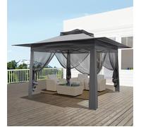 Tonnelle Barnum de Jardin 3.65x3.65m Pavillon Pliante avec Toiles Moustiquaires, Anti-UV, Gris
