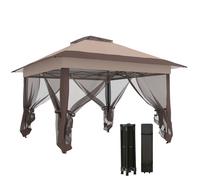Outsunny Tonnelle de jardin extšŠrieur tonnelle pliante 3,6x3,6m avec double toit acier polyester moustiquaires + sac de transport š€ roulettes kaki marron