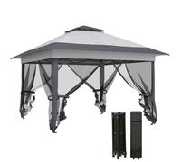 Outsunny Tonnelle pliante 3,6x3,6 – double toit acier/polyester moustiquaires, sac à roulettes gris