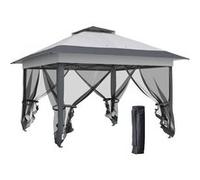 Outsunny Tonnelle de jardin extšŠrieur tonnelle pliante 3,6x3,6m avec double toit acier polyester moustiquaires + sac de transport š€ roulettes gris
