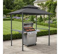 Tonnelle de Barbecue Auvent de Réception pour Jardin Tente avec Comptoir Belvédère Robuste Extérieur Acier Laqué Polyester 250 x 241 x 151 cm Anthracite Gris Foncé