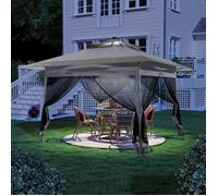 Tonnelle de Jardin 3.6m Tonnelle Barnum avec Lumières Pavillon de Jardin Pliante, Toiles Moustiquaires, Anti-UV, Gris