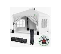 VOUNOT® Tonnelle de jardin 3x3m pliable installation facile POP UP avec portes et fenêtres - Imperméable et anti-UV - Blanc