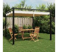 Tonnelle de Jardin 3x3m Toit Rétractable Crème Acier Inoxydable | Toit coulissant polyester, armature renforcée, usage terrasse, montage sur sol plan