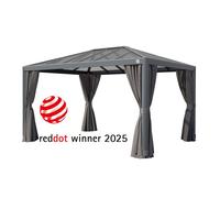 PRIMEYARD Luma 3x4 m Tonnelle de jardin, Aluminium, toit rigide, gris - (300664)