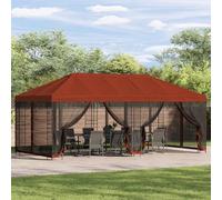 Tonnelle de jardin 6 x 3 m terre cuite avec parois latérales en filet, 2 tonnelles et auvent 600,5 x 300,5 cm, 14 parois latérales réglables, polyester et acier, imperméable, pour jardin