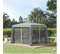 Tonnelle de jardin autoportante 2,96 x 2,96 m anthracite, toit double, moustiquaires et rideaux