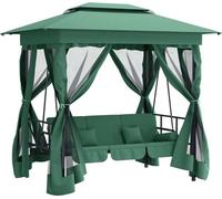 Tonnelle de jardin banc pivotant convertible vert tissu acier