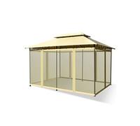 Tonnelle de Jardin en Acier&Tissu, avec Rideaux Moustiquaires Amovibles et Toits Doubles, Beige