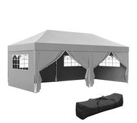 Outsunny Tonnelle de jardin exterieur tonnelle pliante 3 x 6 m pop-up avec 6 parois latšŠrales, trous de drainage, sac de transport inclus, barnum pliant pour camping festival mariage, gris