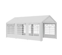 Outsunny Tonnelle de jardin 3 x 6 m, 4 parois, 6 fenêtres, protection UV, blanc