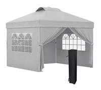 Tonnelle de jardin - Outsunny - pliante pop-up 3 x 3 - hauteur réglable avec sac de transport à roulettes - tissu Oxford gris clair