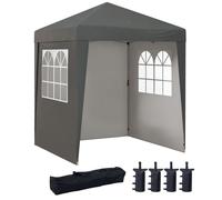 Outsunny Tonnelle de jardin pliante pop-up 2 x 2 m tente de réception hauteur réglable 3 niveaux Anti-UV 30+ 3 parois latérales avec 4 sacs de sable et 1 sac de transport tissu Oxford acier gris