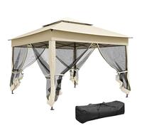 Outsunny Tonnelle de jardin Pop-up 3 x 3 m Métal Polyester Imperméable Anti-UV Moustiquaires Crème