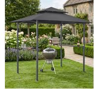 Pavillon de barbecue Parga 250x241x151cm BBQ Pavillon de barbecue avec comptoir de bar Pavillon de jardin avec toit double couche acier polyester gris foncé