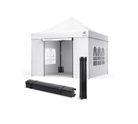 VOUNOT® Tonnelle de jardin renforcée 3x3m pliable avec 4 parois et sac de transport à roulette - Imperméable et anti-UV - Blanc