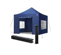 Tonnelle de jardin renforcée 3x3m pliable avec 4 parois et sac de transport a roulette bleue
