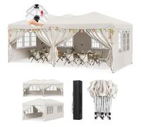 Tonnelle de Jardin - WOLTU Barnum Pliant 3x6m - Système Pop-up - 6 Parois Amovibles - Beige