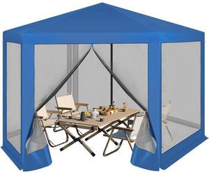 Tonnelle de Jardin - WOLTU - Hexagone - Pergola Jardin - Moustiquaire respirante - Bleu - 3,8x3,3m