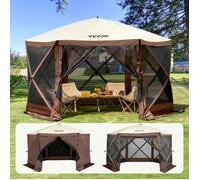 Tonnelle Escamotable-VEVOR-6 Côtés-Anti-vent ,Fenêtres en Maille-12,5 x 12,5 pieds-Protection Contre les Moustiques-Marron