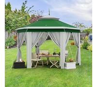 Tonnelle Hexagonale Pliable 13x13ft Anti-Moustique Et Anti-Soleil | Double Toit Drainant Imperméable, 3 Hauteurs Réglables,Stable Et Confort pour Apéritifs, Pique-Niques Et événements en Plein Air