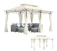 Tonnelle Outsunny 3x4m double toit 6 rideaux amovibles patio terrasse crème