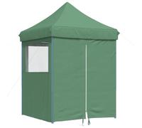 Tonnelle pliable Pop-Up avec 4 parois latérales vertes pour événements | Structure en acier robuste, housse Oxford imperméable, fenêtres transparentes, entrée zippée, montage en