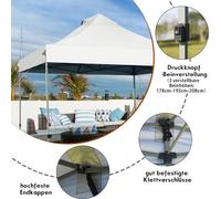 Tonnelle pliante 3 x 3 m, imperméable, stable, tente de fête d'hiver avec sac de transport sur roulettes, blanc