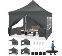 Tonnelle Pliante 3x3m Gazebo pliable Extérieure Commerciale extérieur Instantané avec 4 Parois Amovibles-Gris