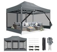 Tonnelle Pliante 3x4.5m Barnum de Jardin Imperméable avec Moustiquaires Protection Anti-UV 50+ pour Plage Terrasse, Gris