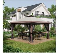 tonnelle pliante 4x4 m barnum de jardin à hauteur réglable double toit UV50+ avec moustiquaires beige ORVRYN