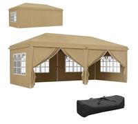 Tonnelle pliante - Outsunny - 4 parois latérales amovibles et 4 fenêtres - sac de transport inclus - 6 x 3 x 2,7 m - kaki