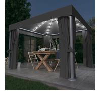 vidaXL Pavillon avec rideaux & guirlande lumineuse LED 3x3 m Anthracite