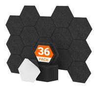 TONOR Lot de 36 Panneau Acoustique Mural Autocollante, 30 x 26 x 1cm Panneaux muraux 3D Acoustique à Haute Densité, Mousse Acoustique Hexagonal Isolant Phonique pour Studio,/Bureau/Chambre/Salon, Noir