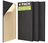TONOR Lot de 4 Panneau Acoustique en Placage de Bois, 120x60x1,9 cm, Dalle Murale Autocollante, Absorption de L'écho, Mousse Décoratif en 3D, Panneaux Insonorisants pour le Salon, le Bureau, Noir