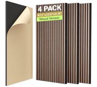 TONOR Lot de 4 Panneau Acoustique en Placage de Bois, 120x60x1,9 cm Dalle Murale Autocollante, Absorption de L'écho, Mousse Décoratif en 3D, Panneaux Insonorisants pour le Salon, le Bureau, Noix