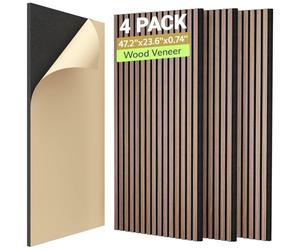 TONOR Lot de 4 Panneau Acoustique en Placage de Bois, 120x60x1,9 cm Dalle Murale Autocollante, Absorption de L'écho, Mousse Décoratif en 3D, Panneaux Insonorisants pour le Salon, le Bureau, Noix