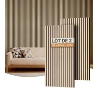 TONOR Panneau Mural Decoratif de Bois 120 x 60-1.44㎡, Tasseau Bois Mural Insonorisants, Panneaux Acoustique en 3D pour Decoration Murale Chambre, Salon, Bureau, Lot de 2, Bois Naturel