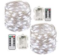 Tonskooners 2 x10m Guirlande LED Lumineuse à Pile 100 LEDs Fonction Minuterie avec Télécommande IP65 Etanche Décoration intérieur et extérieur pour Noël Mariage Soirée Maison Jardin (blanc)