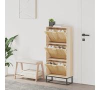 Tonture Armoire à chaussures en bois avec pieds en fer 52 x 25 x 120 cm, peu encombrant dans le couloir et la chambre à coucher, espace de rangement fermé pour chaussures femmes, hommes et enfants