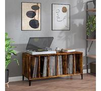 Tonture Armoire à disques en chêne fumé 100 x 38 x 48 cm avec pieds en métal pour vinyle, TV, bureau, salon, espace de rangement, étagère, armoire à disques vinyles, buffet, meuble bas, vitrine