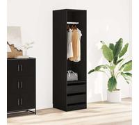 Tonture Armoire avec tiroirs - Noir - 50 x 50 x 200 cm - En bois - Espace de rangement pour chambre à coucher, couloir, dressing - Avec tringle à vêtements et étagère