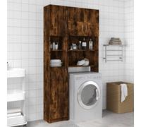 Tonture Armoire de Bain en Bois d'ingénierie chêne fumé 32x25,5x190 cm pour Salle de Bain, Rangement Suspendu, Porte configurable, Meuble Compact pour Maison ou Appartement