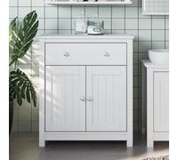 Tonture Armoire de Salle de Bain Berg Blanche en pin Massif 69,5x34x80 cm avec tiroir et Portes pour Rangement Compact dans Appartement Maison avec Miroir et étagères