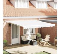 Tonture Auvent rétractable blanc 400 x 300 cm en polyester et métal avec bras articulé, protection solaire, ombrage, résistant aux UV et aux intempéries pour jardin, terrasse et balcon, autoportant