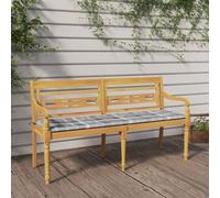 Tonture Banc en Bois de Teck Massif avec Coussin à Motif de Carreaux Gris pour mobilier d'extérieur terrasse Jardin Patio Balcon Cour Veranda et Espace de détente