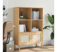 Tonture Bibliothèque SENJA Aspect rotin Marron en Bois Massif de pin avec Finition Vernis UV, Grande capacité de Rangement pour Salon Bureau Chambre Enfant