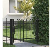 Tonture BOXTEL Portail de jardin à porte simple en acier revêtu par pulvérisation Noir 100 x 75 cm avec étrier, serrure, charnière et poteaux pour jardin, cour, allée et clôture