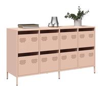 Tonture Buffet en Acier laminé à Froid Rose 135x39x73,5 cm avec 8 tiroirs Meuble de Rangement Pratique pour Salon Salle à Manger Chambre et entrée